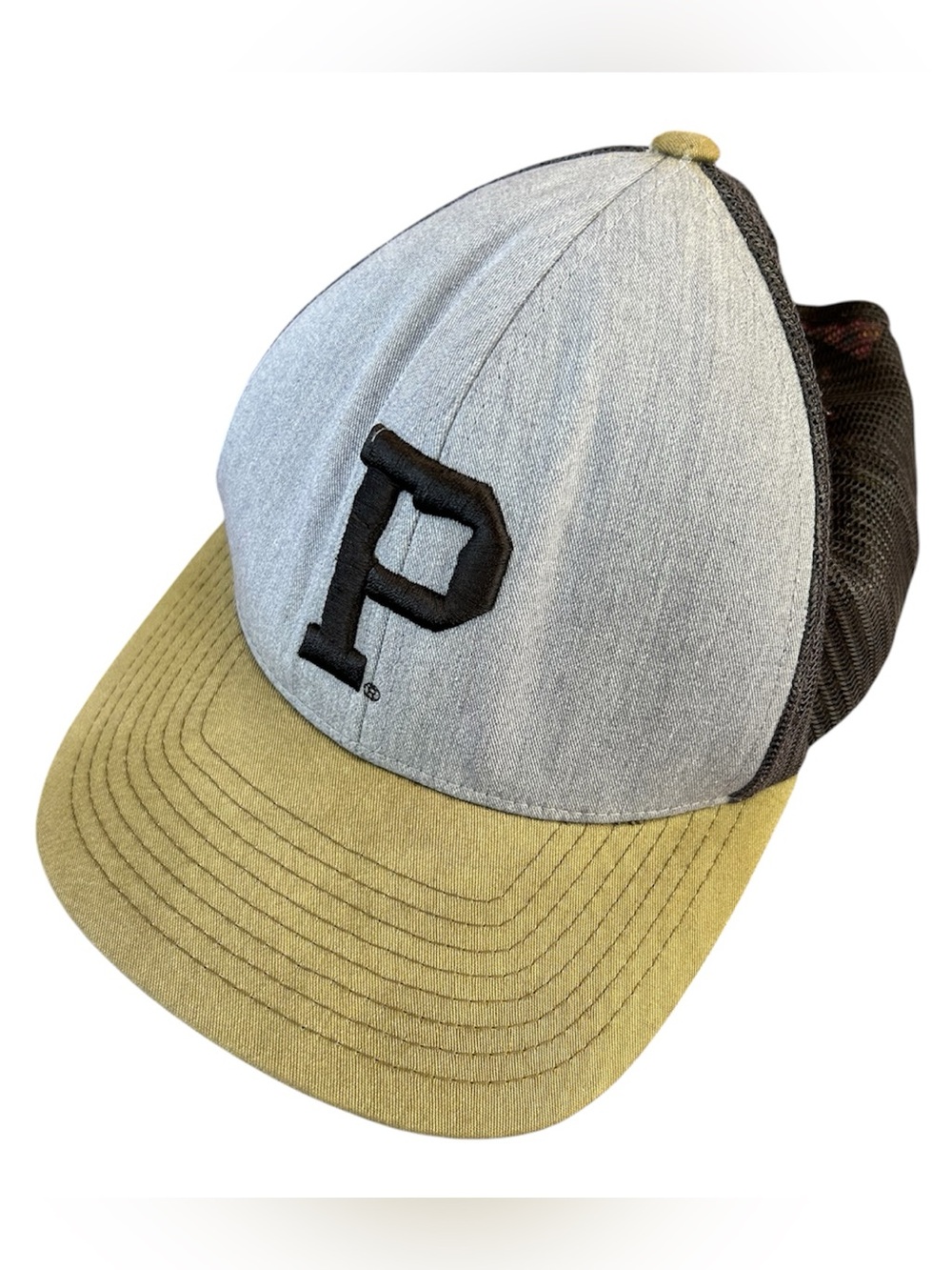 Portland Gear | Unisex Grey/Black ‘P’ Trucker Hat Olive Bill Adjustable Back OS